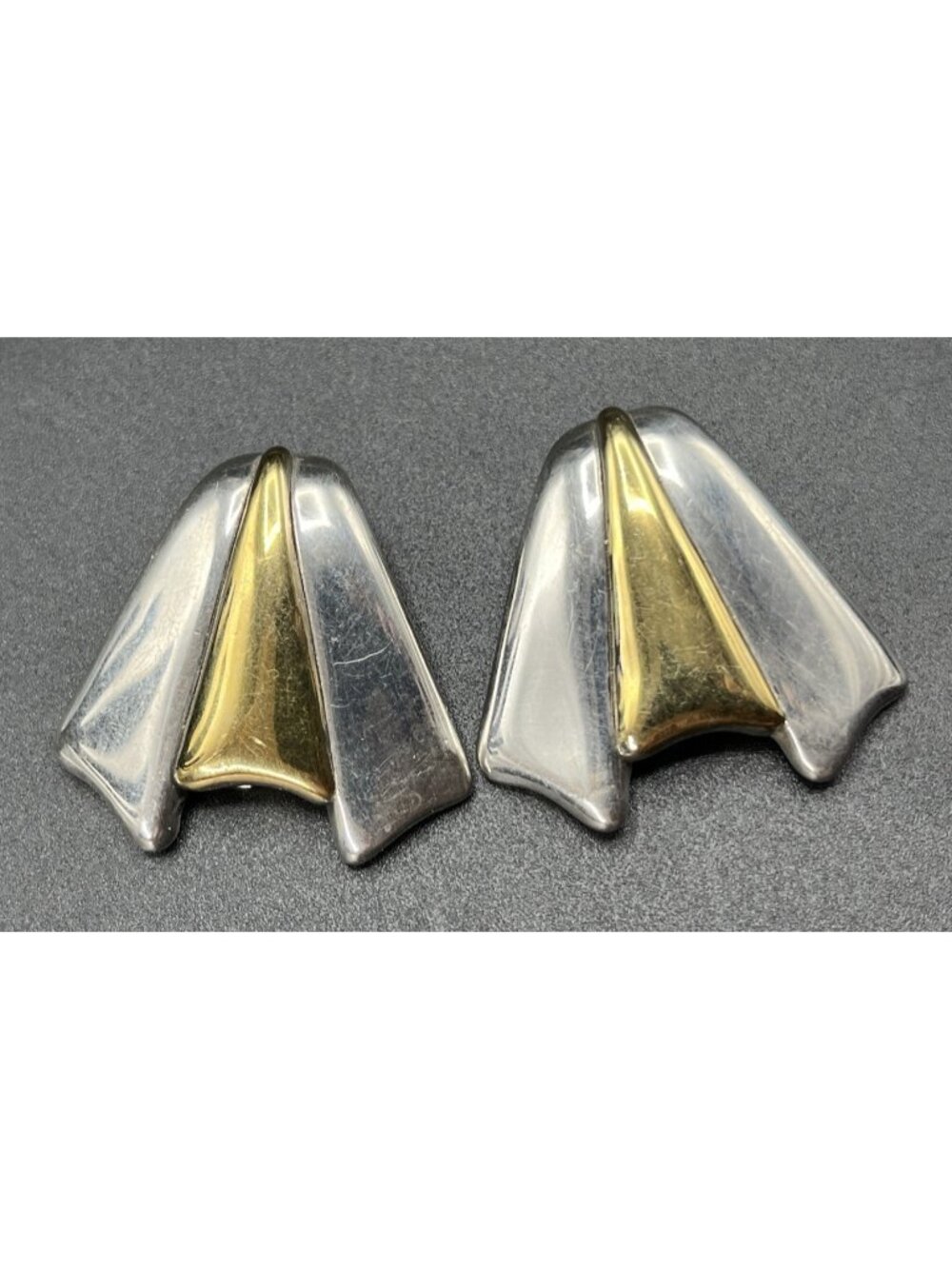 Vintage Laton Mexico 925 Sterling Silver Two Tone Puffy Wing Clip Earrings 14.6g